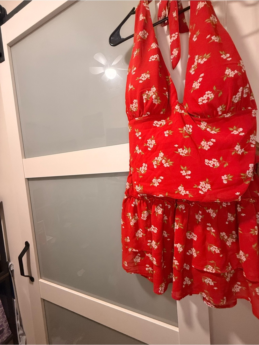 Red Floral Halter top with layered skirt